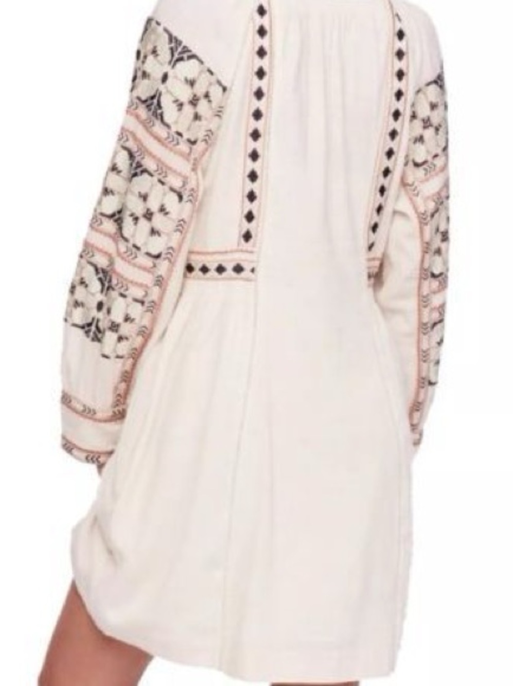 Free People All My Life Embroidered Boho Dress V-Neck Long Sleeve Cream size S - Picture 8 of 16